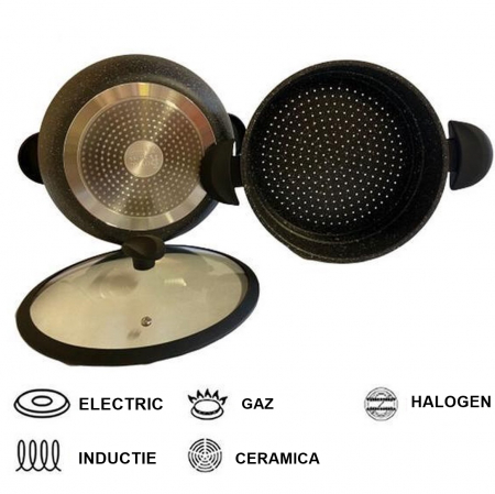 Oala pentru gatit la abur (couscoussier) Royal Swiss RS-CP4L, Diametru 20cm, Capacitate 4L, Negru [3]