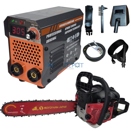 Motofierastraie pe benzina - Pachet Aparat de sudura Ural MMA 300 + Motofierastrau  Campion Motoyama 6500, 7.5CP, Afisaj Digital, Cablu sudura 3 metri , lama 40cm