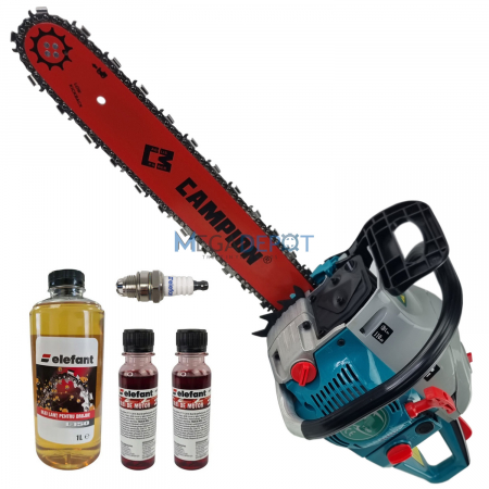 Motofierastraie - Pachet Motofierastrau pe benzina ( drujba ), UralMash Campion 6500, 7.5CP, 58cmc, lama 40cm, pachet uleiuri, bujie de schimb