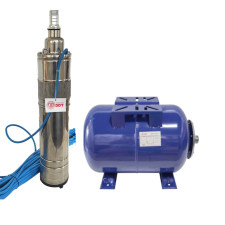 Pompe - Pachet promo Pompa submersibila, DDT, QGD120, Inox complet, suruburi inox, sita protectie, 20 m cablu, 120 m, 3 m³/h + Vas de expansiune , Bazin hidrofor DDT , 50 LT , Membrana inclus