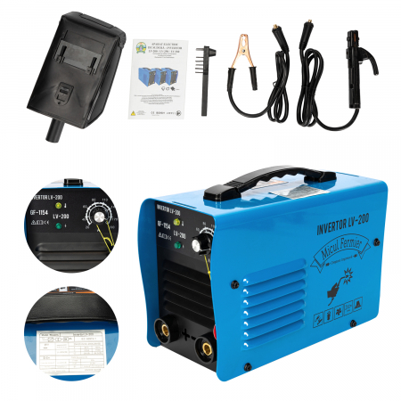 Pachet promotional Aparat de sudura invertor Micul Fermier LV-200, Masca automata, Palmari, Electrozi, 200A, Albastru, Accesorii incluse [1]