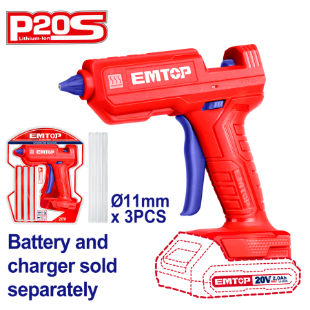 Pistol de lipit fara incarcator si acumulator, 11mm, 3buc clei 150mm - ELGG2002, EMTOP [0]
