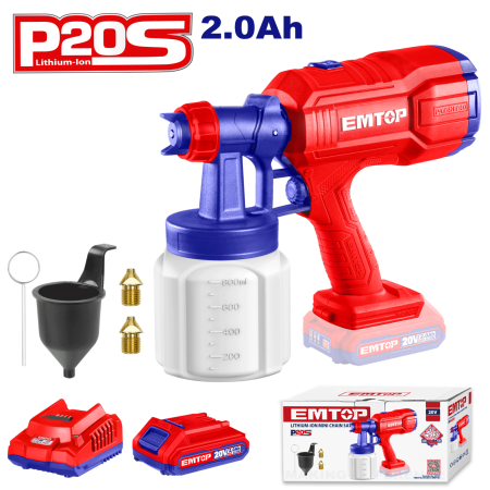 Scule electrice - Pistol de vopsit cu 1 acumulator 2.0Ah, 800ml - ELSG20256, EMTOP
