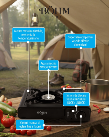 Plita cu un arzator pe gaz Camping BOHM BG-K-001, GPL, 2.3 kW [10]