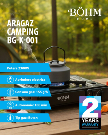 Plita cu un arzator pe gaz Camping BOHM BG-K-001, GPL, 2.3 kW [1]
