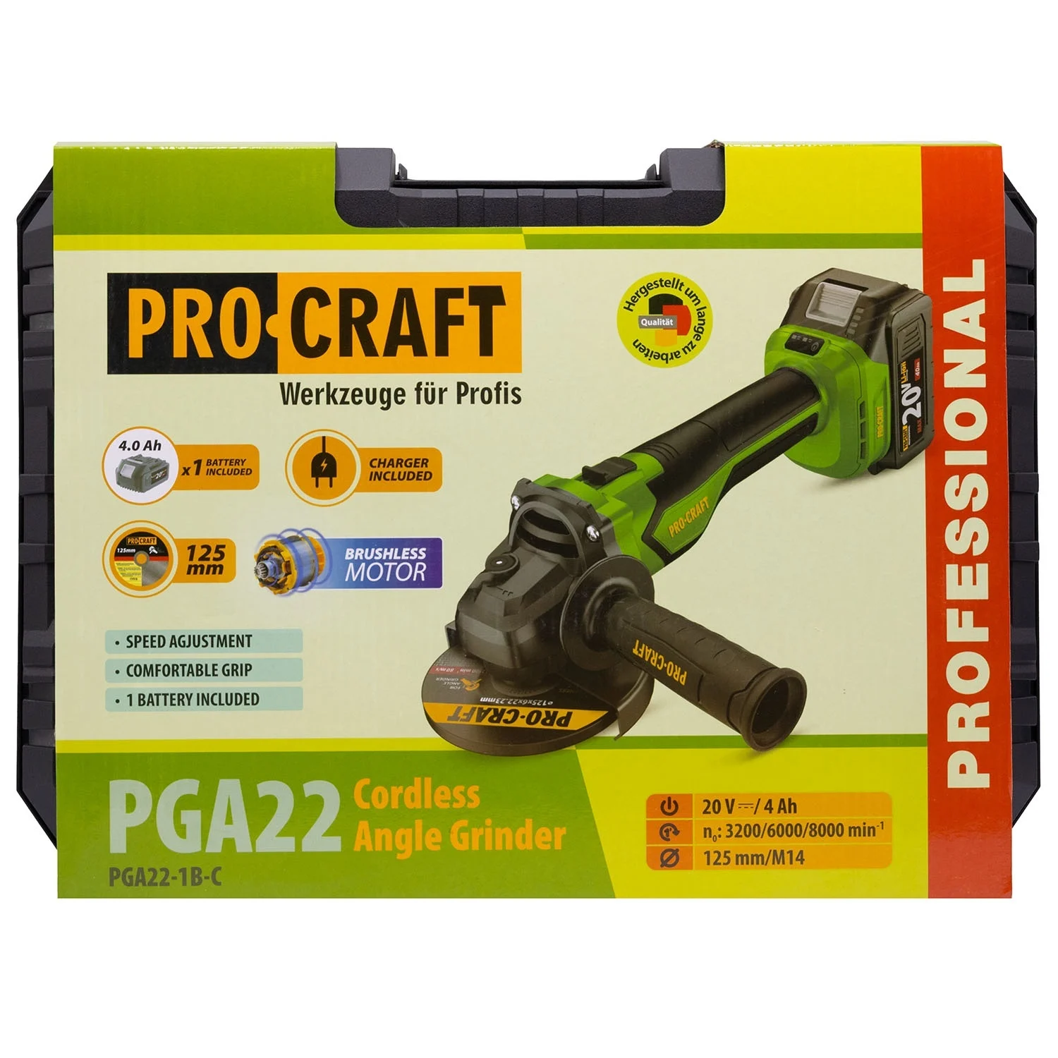 Polizor unghiular pe acumulator PROCRAFT, 20V/4Ah, Brushless, Diametru disc 125mm [14]