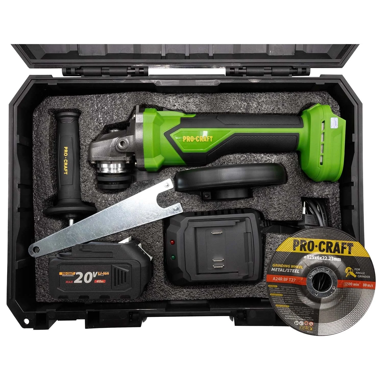 Polizor unghiular pe acumulator PROCRAFT, 20V/4Ah, Brushless, Diametru disc 125mm [12]