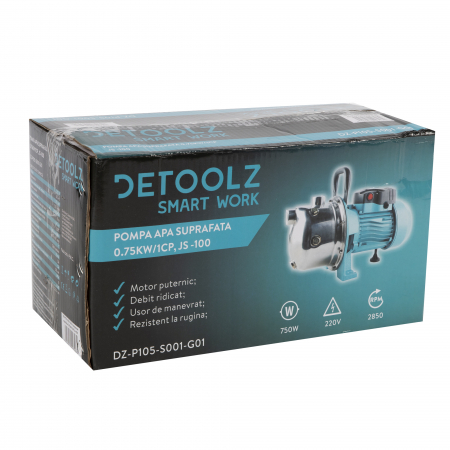 Pompa apa suprafata Detoolz DZ-P105, 0.75kW/1HP JS 100SS, 0.75kW, Adancime 9m, Inaltime 45m [5]