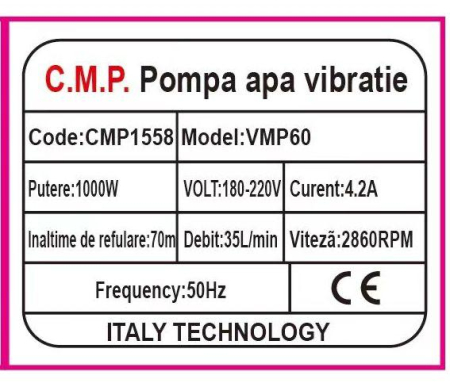 Pompa de apa submersibila, pe vibratie tip VMP60, Altai, 250-1000W, Debit 35L/min., 2860RPM [2]