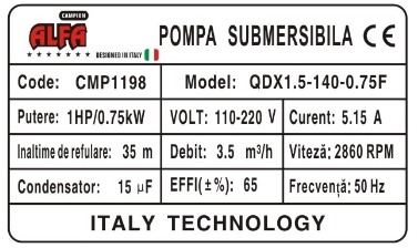Pompa submersibila ALFA cu sita, 35 metri, 3.5m³/h, cu plutitor [1]