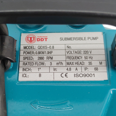 Pompa submersibila apa curata cu plutitor , DDT , QDXS-0,8 , 800 W , 3 m³/h , 2860 Rpm , 35 Metri [1]