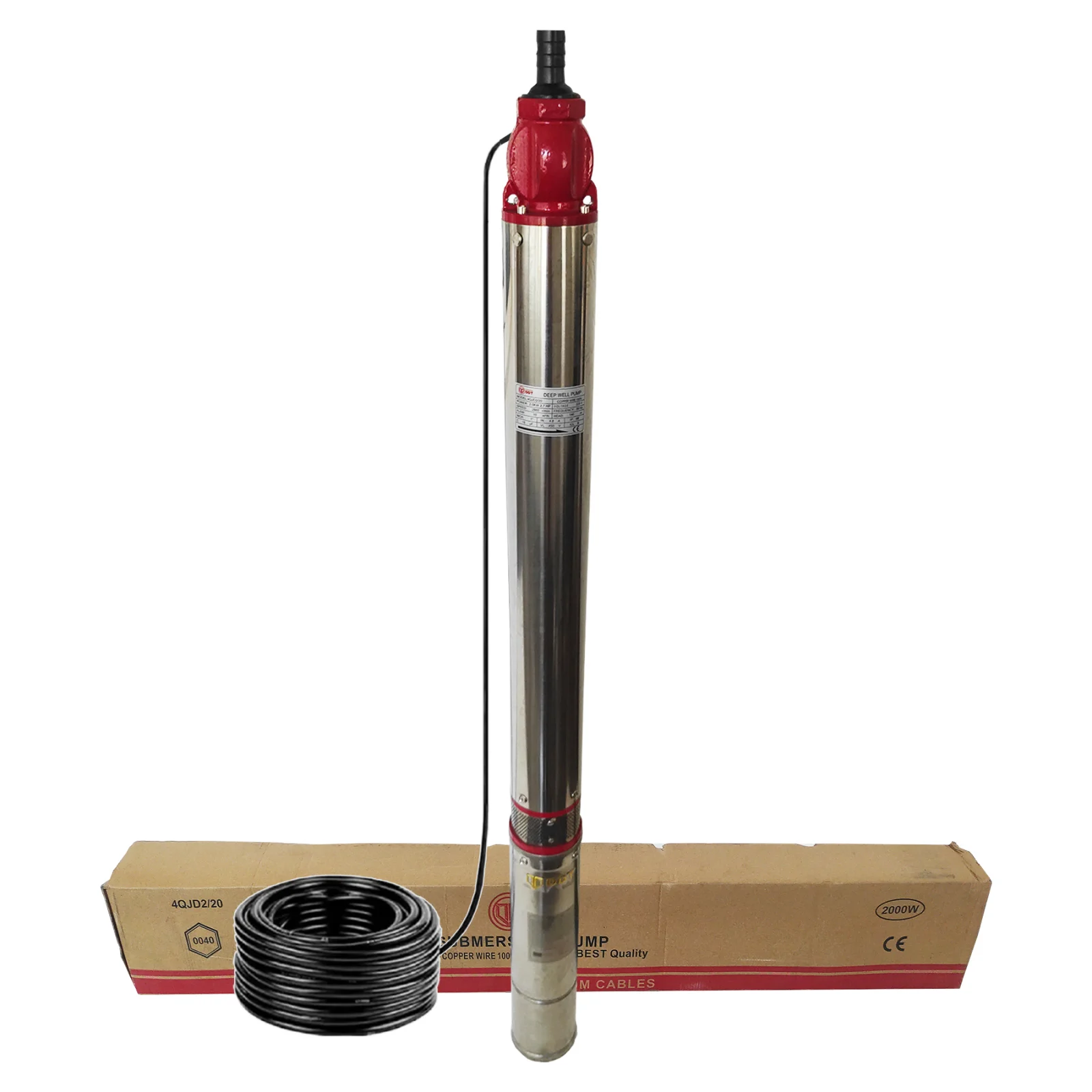 Pompe submersibile - Pompa submersibila apa curata, DDT 4QJD2-20, Inox, 2000W, 10 m³/h, 20 turbine, Adancime 75m, Refulare 140m, 30m cablu
