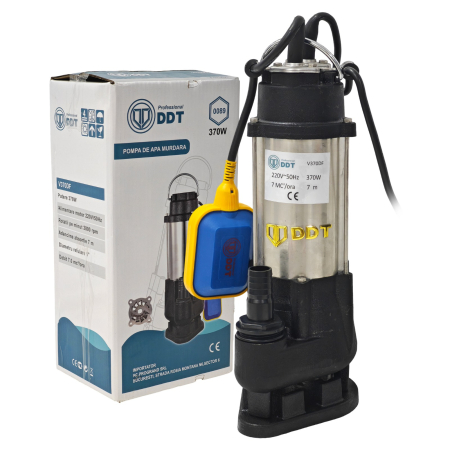 Pompe - Pompa submersibila cu dublu tocator si plutitor pentru apa murdara,dimensiuni compacte, DDT, V370DF, Inox