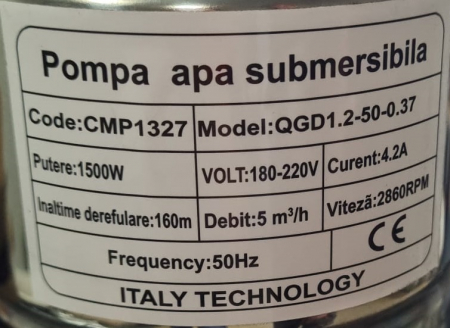 Pompa submersibila cu melc AquaMann Premium, refulare 160m, debit 5m3/h, inox, 20 metri cablu, bobinaj cupru [2]