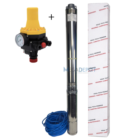 Pompe submersibile - Pompa submersibila de mare adancime, Aqua Tech Premium, Inox, 16 turbine, 12mc/h,  H 200m, 30m cablu