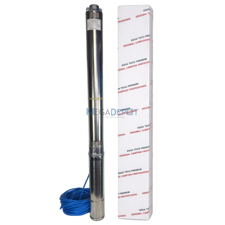 Pompe submersibile - Pompa submersibila de mare adancime, Aqua Tech Premium, Inox, 20 turbine, 12mc/h, H 250m, 30m cablu