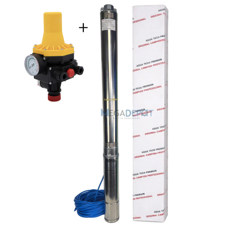 Pompe submersibile - Pompa submersibila de mare adancime, Aqua Tech Premium, Inox, 20 turbine, 12mc/h, H 250m, 30m cablu