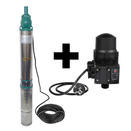 Pompe - Pompa submersibila de mare adancime, DDT, QJD120-1.5, 1500 W, Inox, 8 turbine, apa curata + Presostat electronic