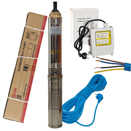 Pompe - Pompa submersibila multietajata de mare adancime DDT, 4SDM2/8 DDT-0077, 1500 W, apa curata, carcasa inox-fonta,debit maxim 7000 L/h, inaltime maxim 120m, diametru pompa 100 mm, panou comanda, 15m cabl