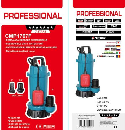 Pompa submersibila pt. apa murdara cu plutitor Aqua Tech Premium QDX10-35-1.1F, 1.1kW, H35m, 10m³/h, 2860RPM, Racord 2", Reductii 1 si 1.5" incluse, 7.5m cablu [3]