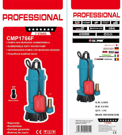 Pompa submersibila pt. apa murdara cu plutitor Aqua Tech Premium QDX3-25-0.75F, 0.75kW, H25m, 3 m³/h, 2860RPM, Racord 1", Reductie 3/4" inclusa, 7.5m cablu [2]