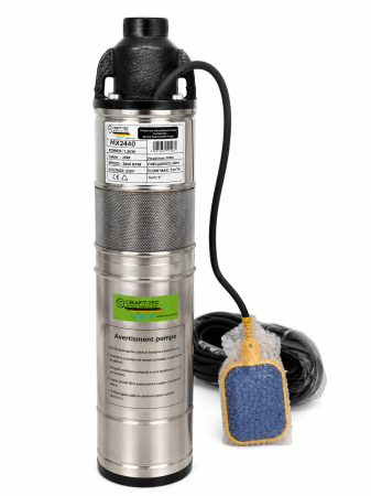 Pompe submersibile - Pompa submersibila pt.apa, cu plutitor, Craft-Tec Aqua Master, 1500W, 2860RPM, H 160m, Debit max.5 m³/h, Cablu 20m, Inox