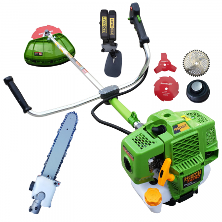 Motocoase pe benzina - Pachet Motocoasa ProCraft Germany 4350 + Accesoriul Tip Fierastrau , 6CP, 58CC, 4 Sisteme de Taiere