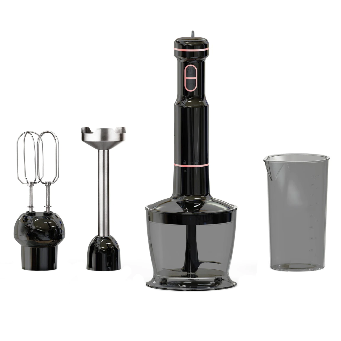 Mixer vertical 4in1 Voltz V51112FS, 1500W, Tocator, Tel, Cana 800ml, Turbo, Lame de inox, Negru/Roz [0]