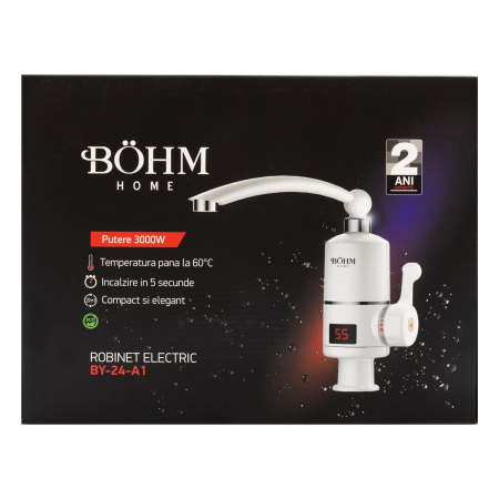Robinet electric vertical BÖHM, 3000W, Afisaj digital, Pipa rotativa tip L, Temperatura maxima 60°C, Alb [1]