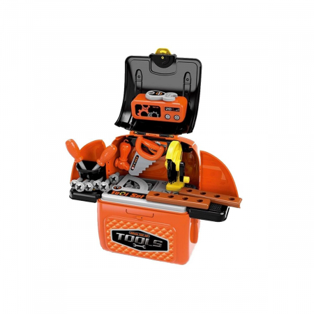 Set 2in1 valiza-banc de lucru Deluxe Tools Set, +3ani, 40х39.5х21.5сm, Portocaliu/Negru [1]