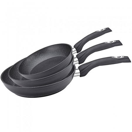 Set 3 tigai Herzberg HG-FP3BLACK, Diametru 20/24/28cm, Aluminiu, Acoperire marmura cu titan, Negru [0]