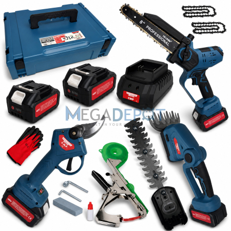 Motofierastraie - Set Profesional 5 in 1 pe Acumulator ALTAI Campion PRO - 48V / 6Ah, 2 Acumulatori, Fierastrau, Foarfeca crengi, Masina de tuns gard viu/ gazon Aparat vita-de-vie