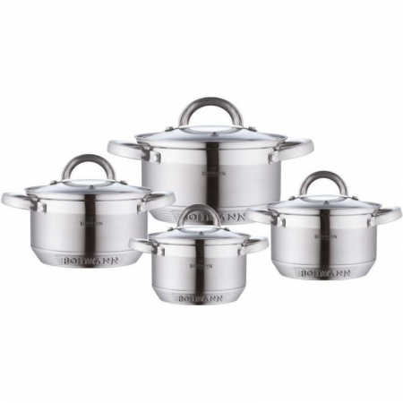 Vase pentru gatit - Set 8 piese oale cu capac Bohmann, 2/2.9/3.9/6.5L, Otel inoxidabil