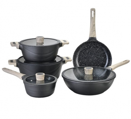 Vase pentru gatit - Set 9 piese Goldmann, aluminiu, 1.6/4.1/6.4/4.9/3.3L, 3 straturi ceramice, toate sursele de caldura