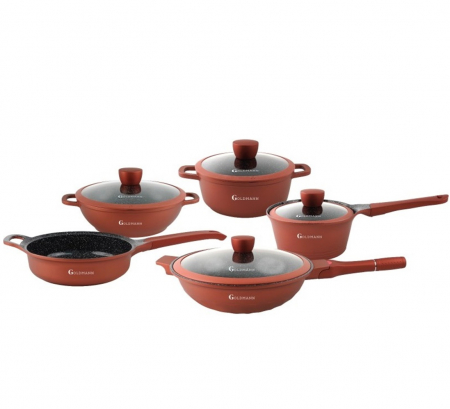 Vase pentru gatit - Set 9 piese Goldmann, aluminiu, 1.8L/2.3L/2.4L/2.5L/4L, 3 straturi ceramice, toate sursele de caldura