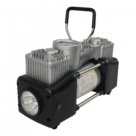 Set complet compresor auto 12V Mencoza Premium Lider 2 cilindri,150PSI, 70L/min, Kit reparatie pana, set de scule, accesorizat complet [1]