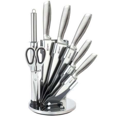 Ustensile pentru gatit - Set cutite 8 piese cu suport acrilic Bohmann BH8008-08, Argintiu