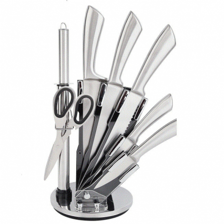Ustensile pentru gatit - Set cutite 9 piese cu suport acrilic Bohmann BH8006-09, Argintiu