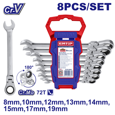 Scule si Unelte - Set de chei flexibile cu clichet, 8 buc - ECSS10803, EMTOP