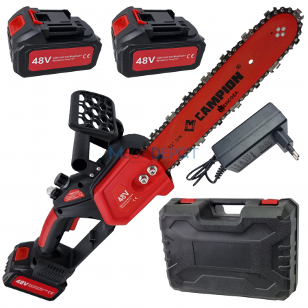 Motofierastraie - Set mini fierastrau Campion Mencoza, 48V, 2 acumulatori, Incarcator, Lama 12”, Geanta transport
