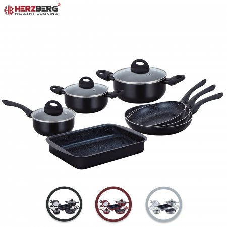 Set oale 10 piese Herzberg HG-9016BLACK, Aluminiu cu strat anti-aderent marmura, Negru [1]