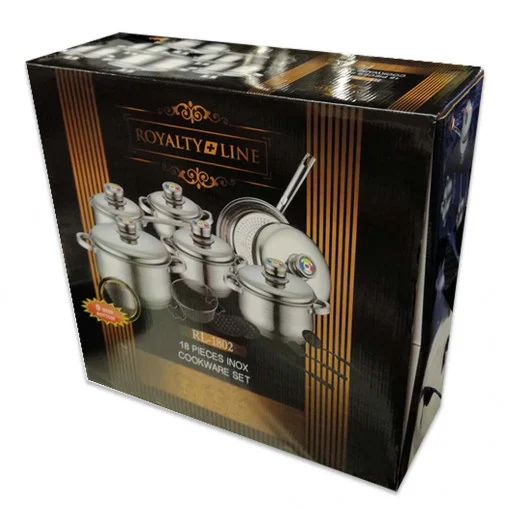Set oale 18 piese inox Royalty Line RL-1802, 6.3L, 3.9L, 2.9L, 2.1L, 2.1L, Tigaie 24cm, Cos inox, Ustensile bucatarie [3]