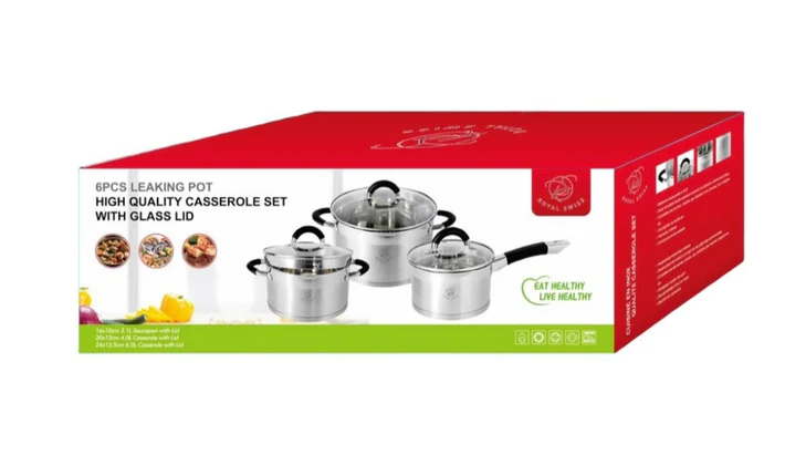 Set oale 6 piese Royal Swiss cu sistem scurgere,  Ø 24/20/16cm, Otel inoxidabil, Manere reci [1]