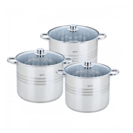 Vase pentru gatit - Set oale inox, 6 piese, Bohmann BH3462, Capacitate 9L, 11L, 13.5L