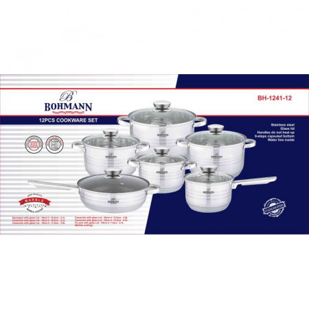 Set oale inox, 12 piese, Bohmann BH71241-12, Capacitate 2.1L, 2.1L, 2.9L, 3.3L, 3.9L, 6.5L [1]