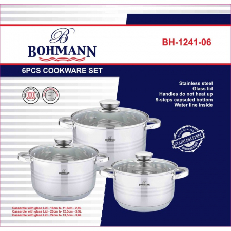 Set oale inox, 6 piese, Bohmann BH1241-6, Capacitate 2.9L, 3.9L, 5.1L [1]