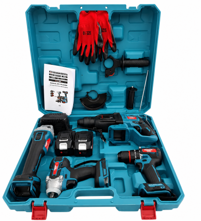 Set scule electrice 4in1 ALTAI, Pistol de Impact, Ciocan Rotopercutor, Masina de Gaurit cu impact si Polizor Unghiular - Flex, Geanta de transport [1]