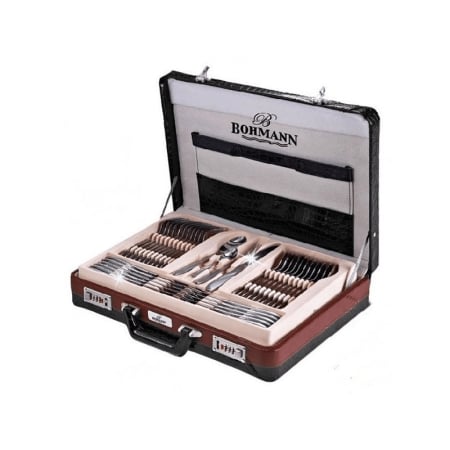 Ustensile pentru gatit - Set tacamuri 72 piese Bohmann, inox, Model satinat, Diplomat negru