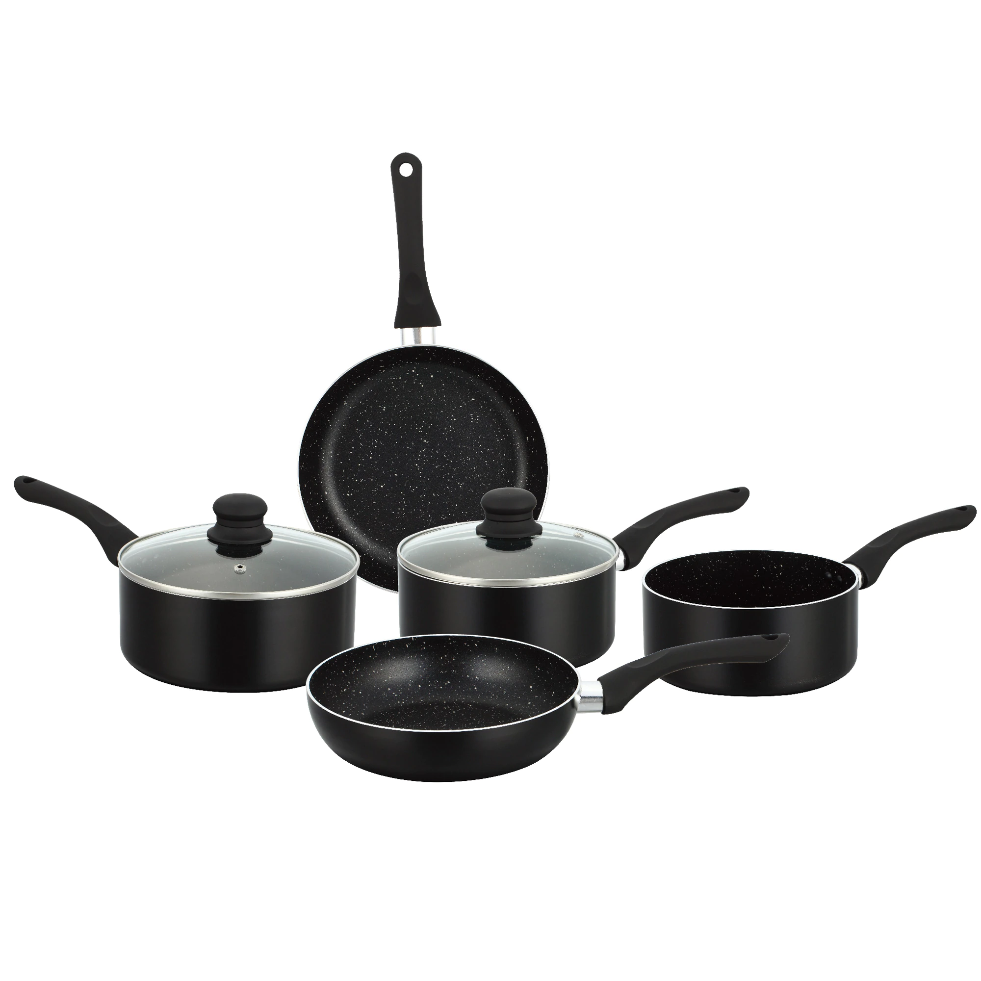 Set tigai 7 piese Herzberg HG-1020BLK, Aluminiu turnat, Acoperire marmura, Negru [0]