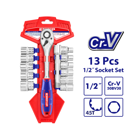 Set tubulare cu clichet 1/2″ 13 buc - ESKT12131, EMTOP [0]